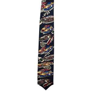 Tabasco Navy Silk Tie with Multicolor Racing Nascar Motif